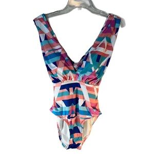 EUC ModCloth One Piece Pastel Geometric High Rise Pin Up Swimsuit Medium